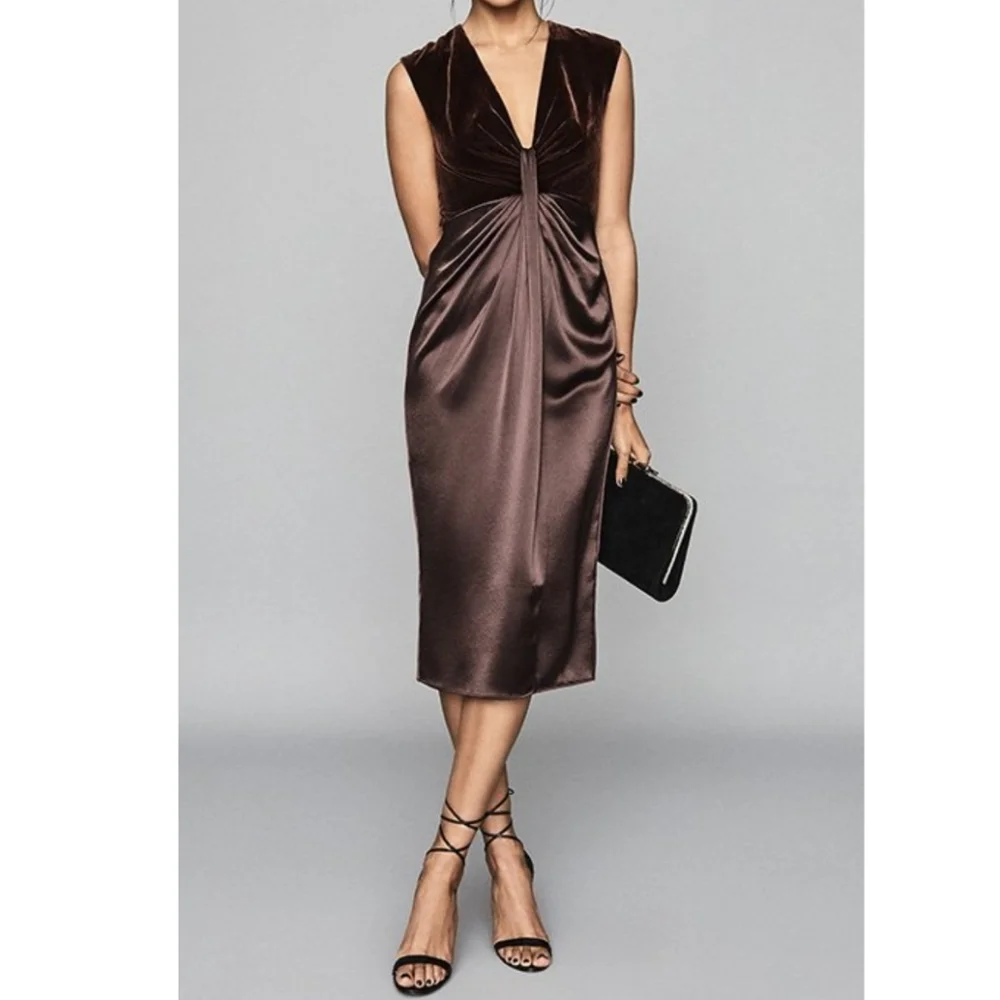 NWT REISS | Velvet & Satin Midi Dress - Picture 1 of 8